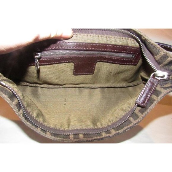 Fendi Baguette Style Shoulder Cross Body Zucco Print In Browns Canvas - Picture 3 of 12